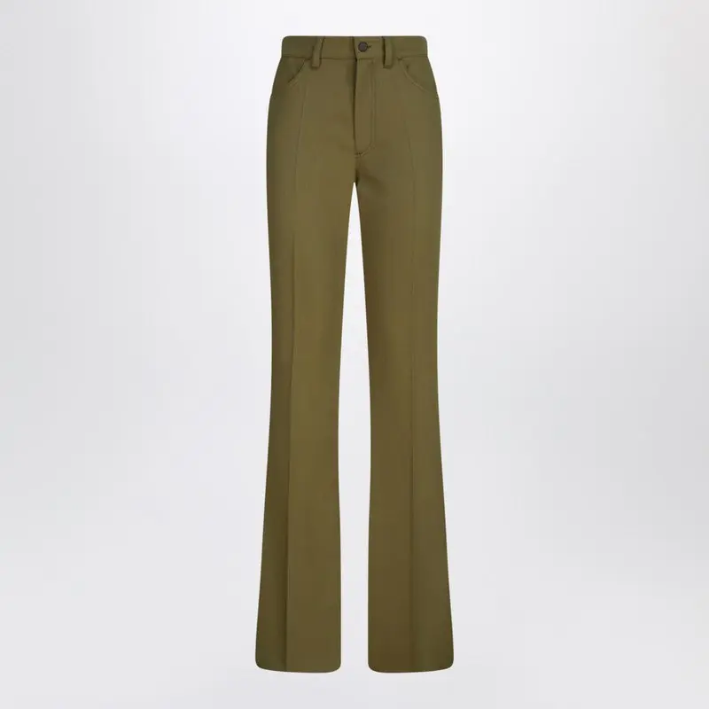Military Green Wool Gabardine Trousers - The Attico