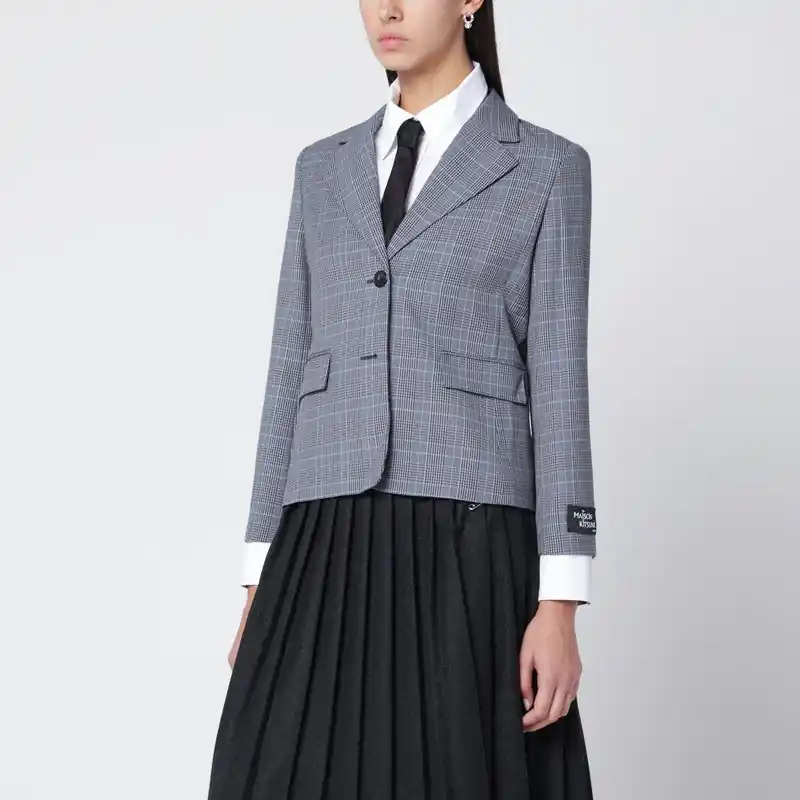 Blue Checked Single-Breasted Blazer
