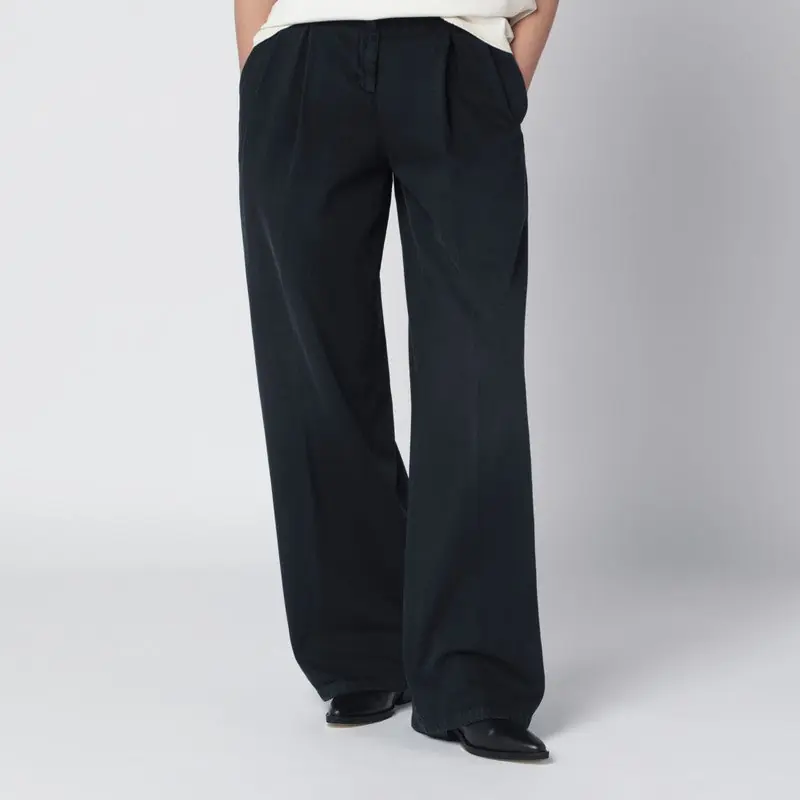 Black Wide-Leg Cotton Trousers