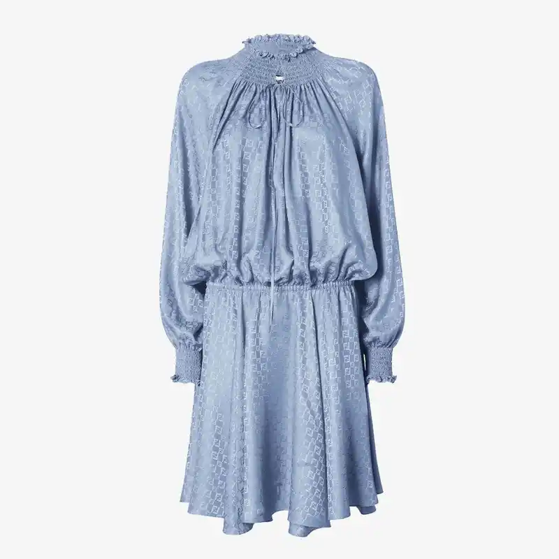 Blue Silk Jacquard Dress - Fendi