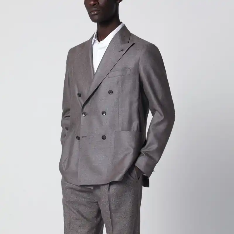 Grey Silk And Wool Double-Breasted Jacket