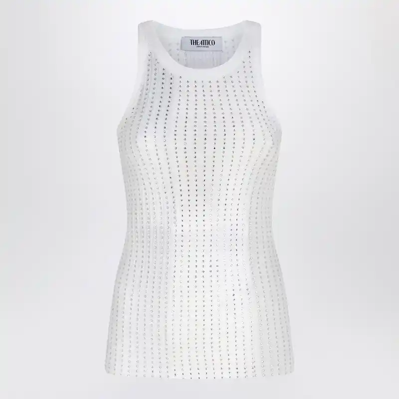 White Tank Top With Rhinestones - The Attico