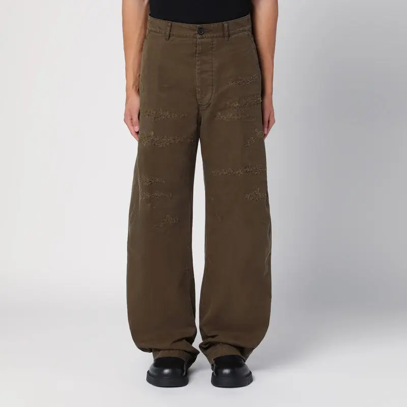 Military Green Wide Trousers With Wear - Dsquared2