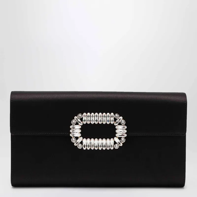 Black Satin Pochette With Sexy Choc Buckle - Roger Vivier