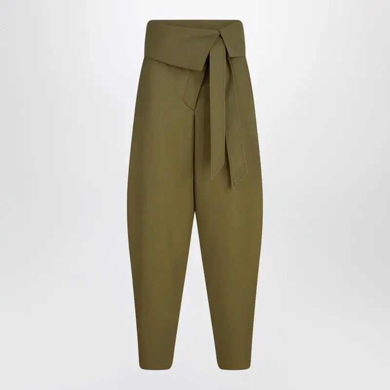 Military Green Wool Gabardine Trousers - The Attico