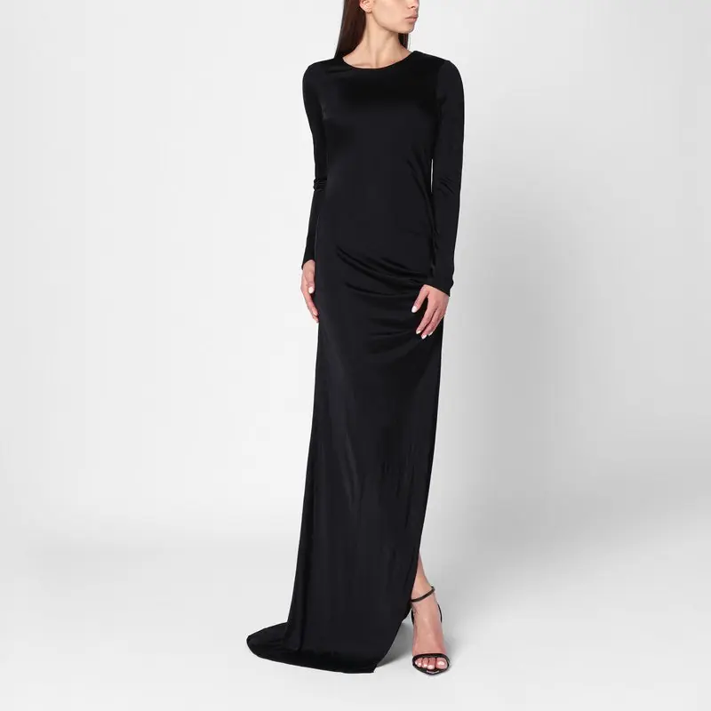 Long Black Dress With Brooch Detail - Giuseppe Di Morabito