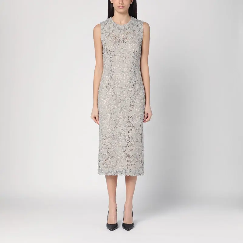 Light Grey Lace Midi Dress - P.A.R.O.S.H.