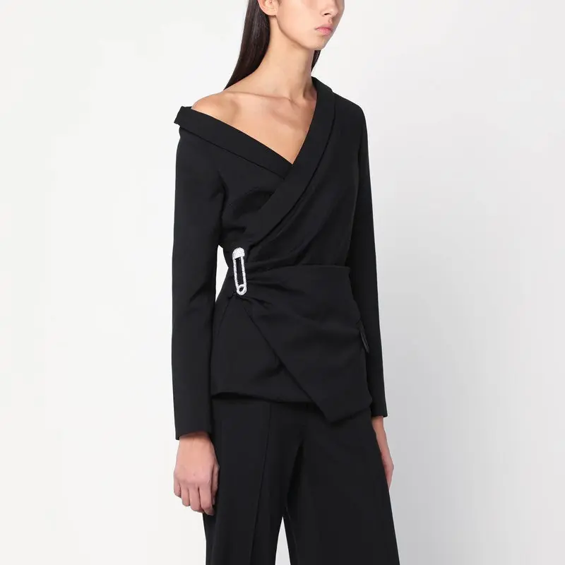 Asymmetrical Black Jacket With Brooch Detail - Giuseppe Di Morabito