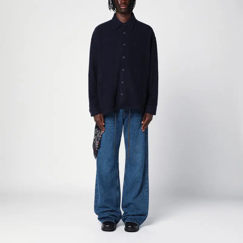 Navy Wool Overshirt With Graphic Print - Destin