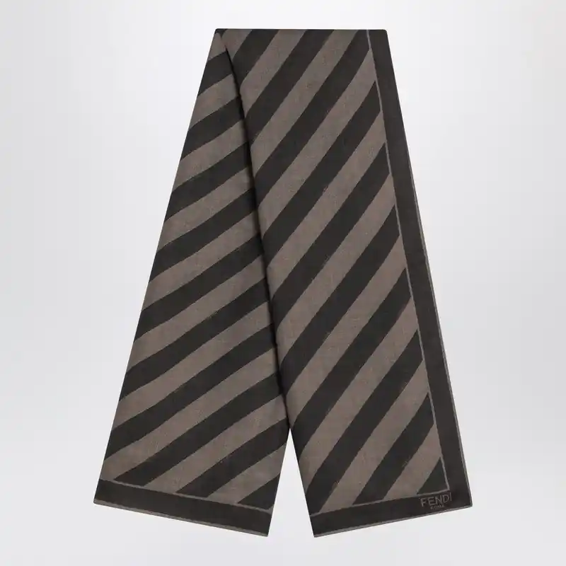 Tobacco/Brown Silk Striped Scarf - Fendi