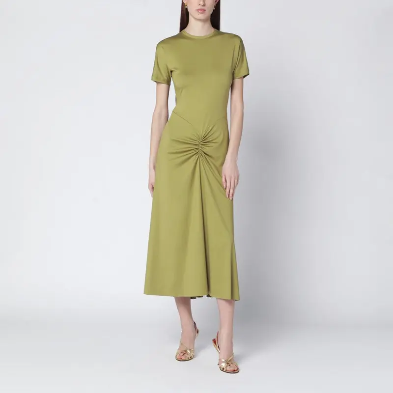 Blaire Dress With Gathered Waist In Yellowish Green - Victoria Beckham