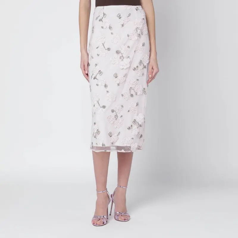 Pink Skirt With Floral Embroidery - Rotate