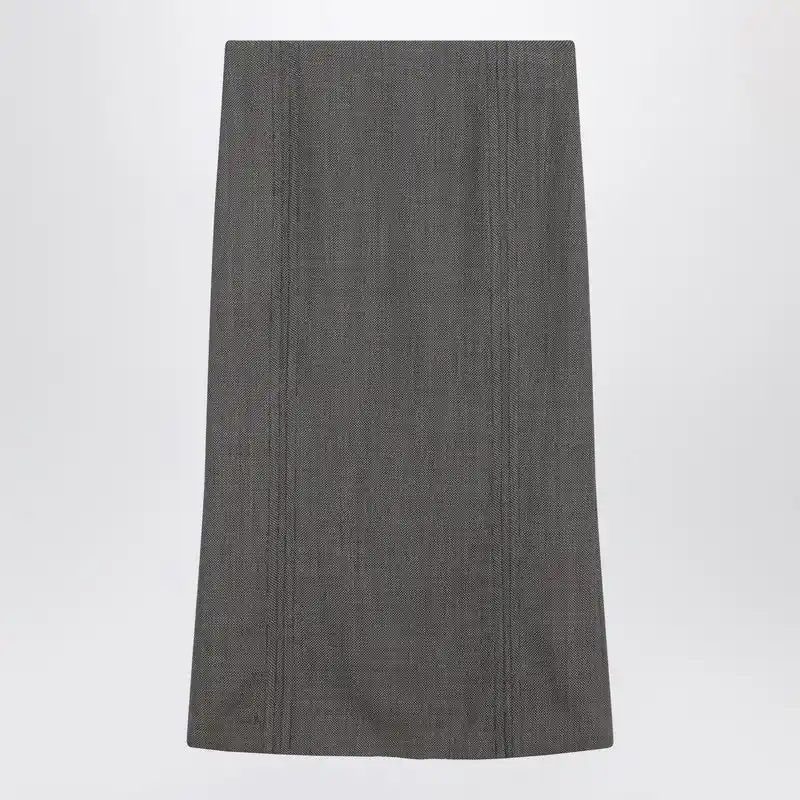 Brown And Beige Patterned Wool Midi Skirt - MM6 Maison Margiela