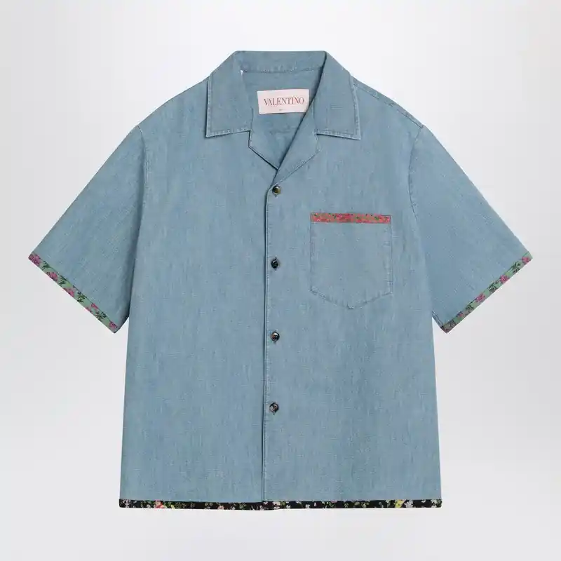 Denim Shirt With Floral Trims - Valentino Garavani