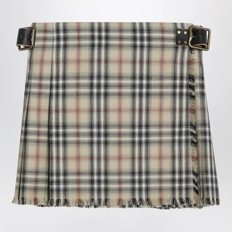 Beige Wool Mini Kilt With Check Pattern - Burberry