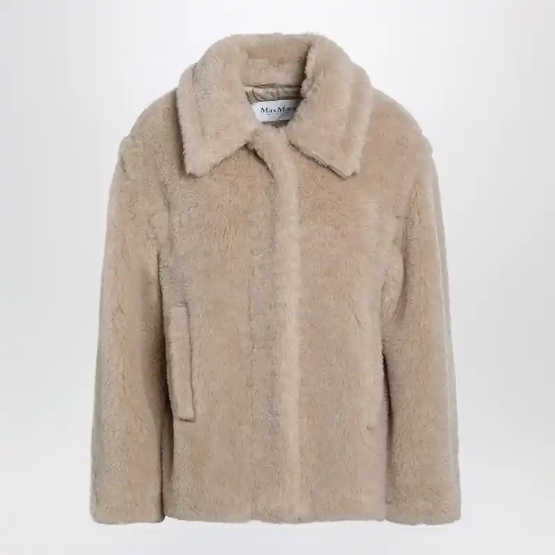 Light Beige Alpaca And Wool Teddy Cropped Coat - Max Mara