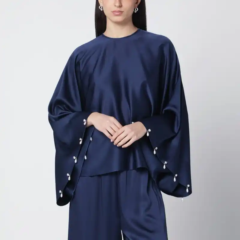 Navy Blue Oversized Viscose Satin Blouse - Stella McCartney