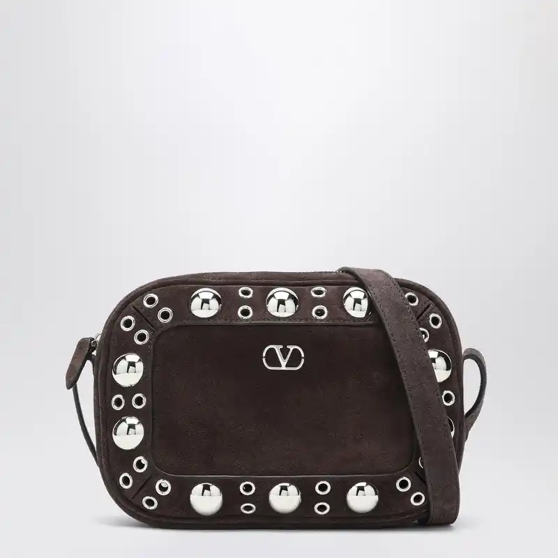 Nellcôte Bag Brown In Suede With Studs And Rivets - Valentino Garavani