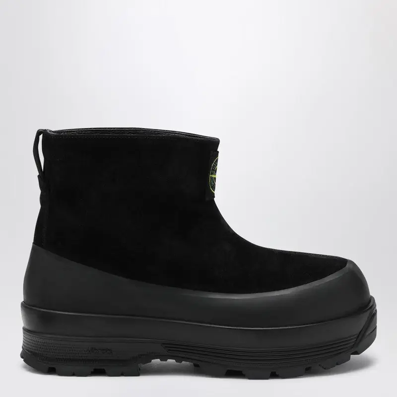 Black Suede Ankle Boot With Logo - Stone Island