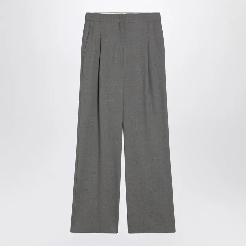 Wide Grey Wool Pants - Loulou De Saison