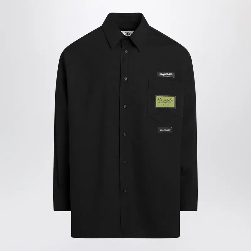 Black Wool-Blend Shirt With Label Details