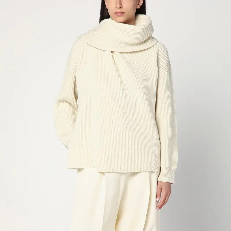 Ivory Sweater In Wool With Scarf - Jil Sander