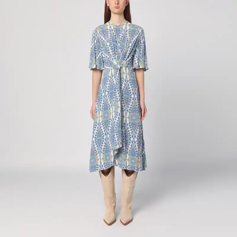 Flared Midi Dress With Multi-Coloured Print