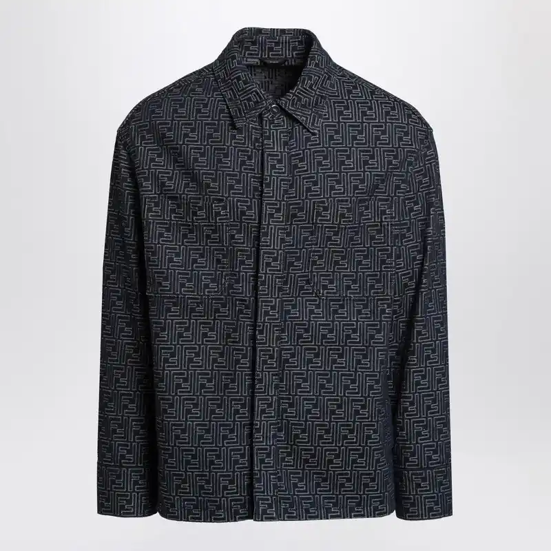 Indigo Blue Jacket With Ff Jacquard - Fendi