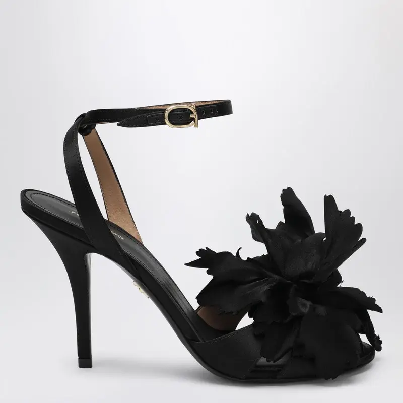 Black Satin Flower Sandals - Ferragamo