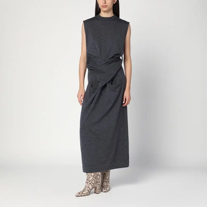 Gray Dress In Wool With Crossover Detail - Jil Sander