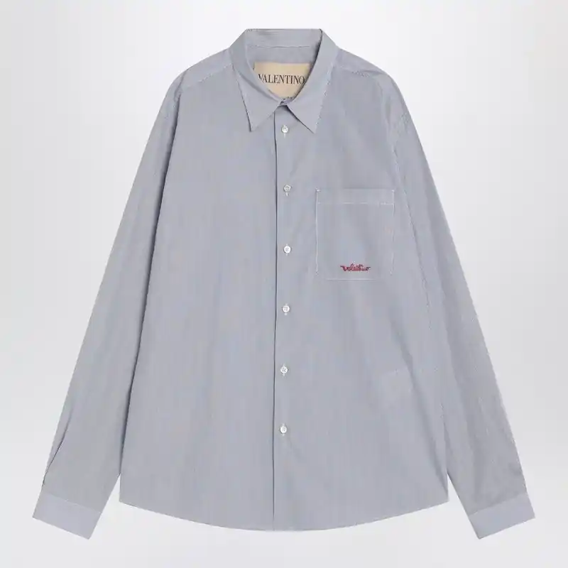 Light Blue Cotton Shirt With Logo - Valentino Garavani