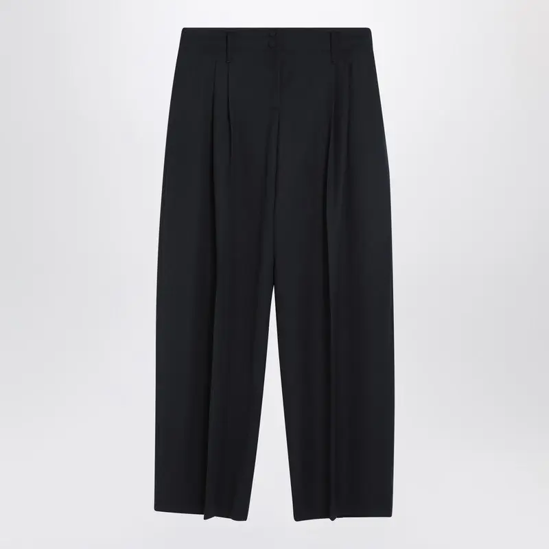 Wide Navy Blue Wool Trousers - Alexander McQueen