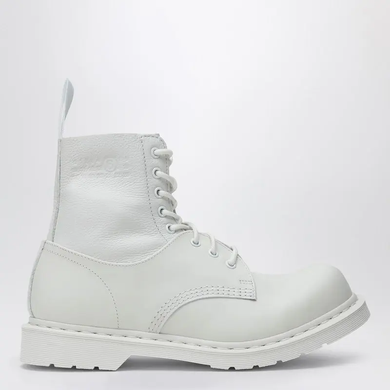 White Lace-Up Boot Mm6 X Dr. Martens