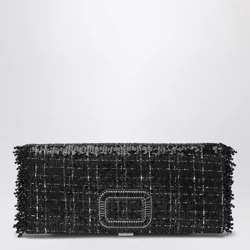 Black Pilgrim Clutch Bag With Micro Sequins - Roger Vivier