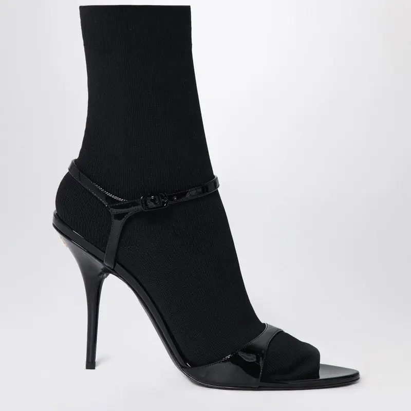 Avenue Sock Black Sandal In Patent Leather And Mesh - Balenciaga