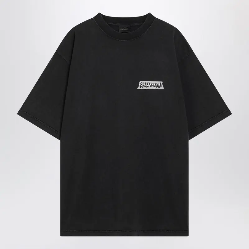 Black Washed Masking Tape T-Shirt With Medium Fit