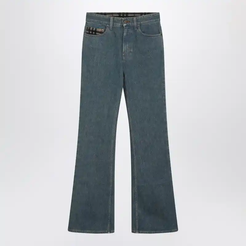 Mid-Blue Jeans With Check-Pattern Pocket