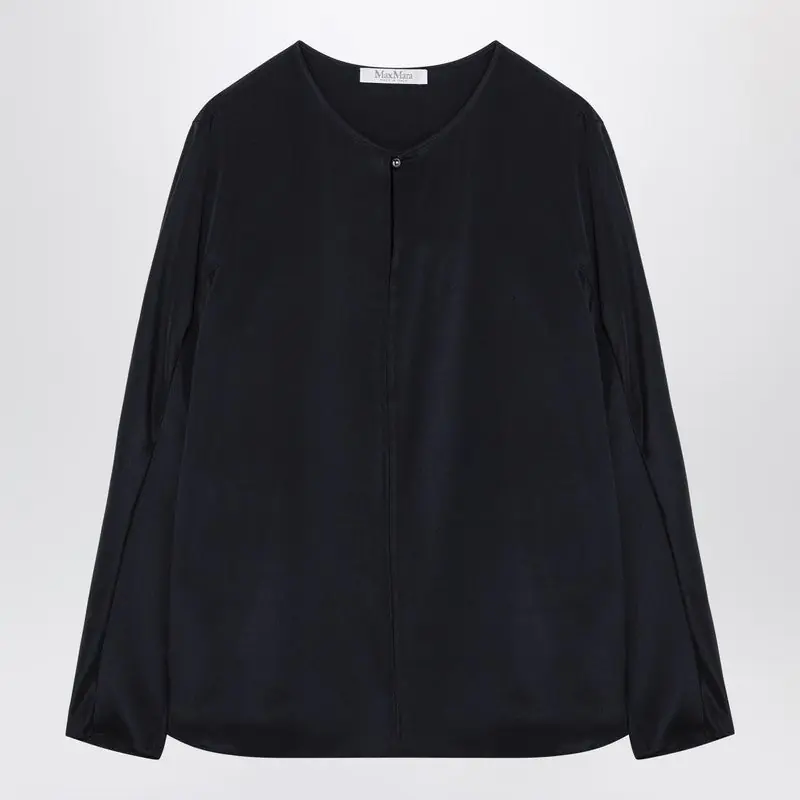 Midnight Blue Silk-Blend Blouse