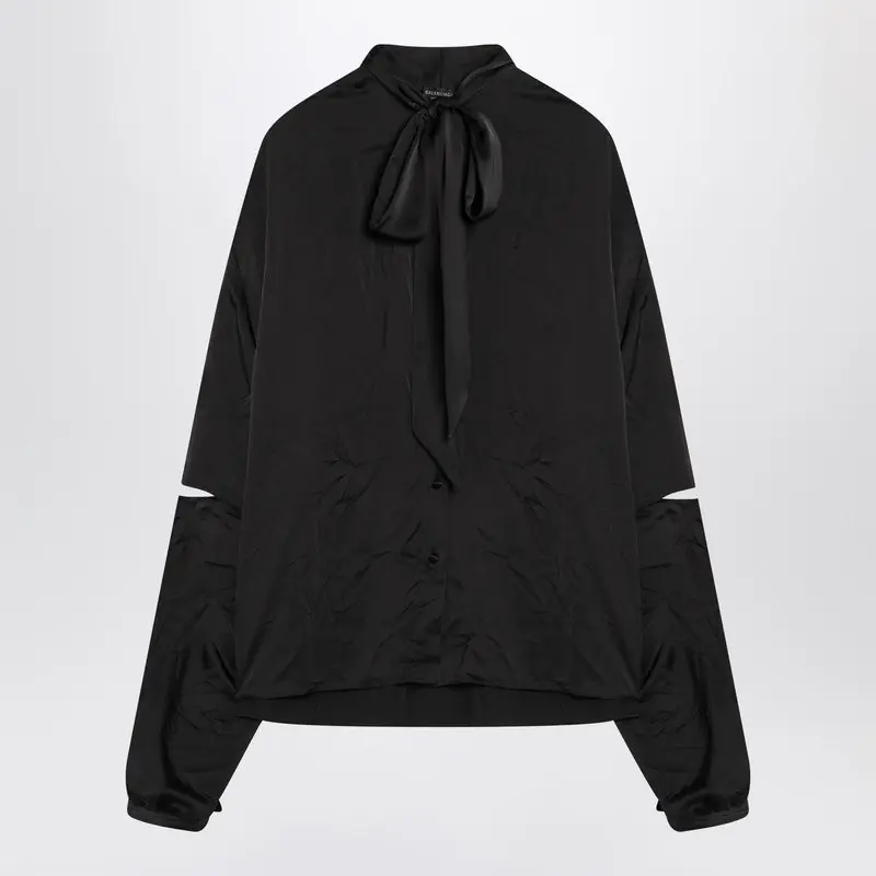 Black Satin Blouse With Bow - Balenciaga