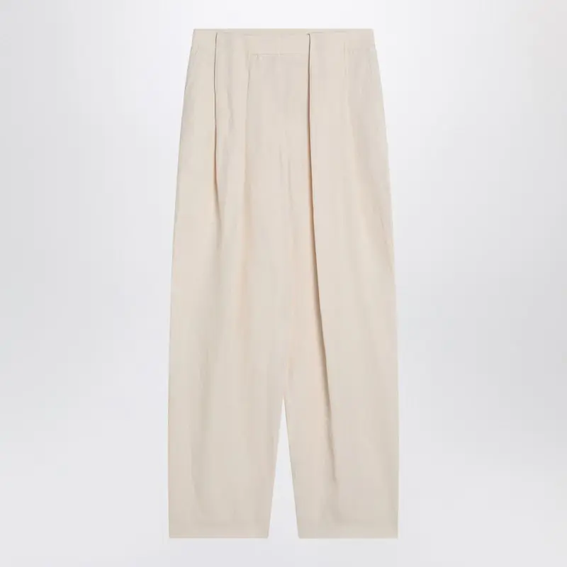 Wide Butter-Coloured Pants In Linen Blend