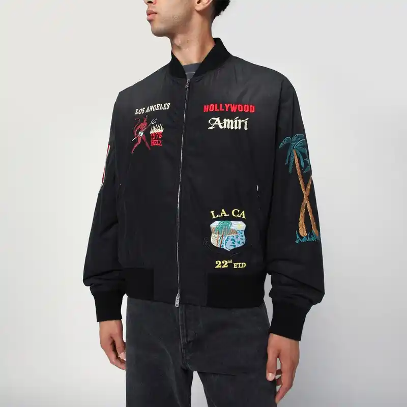 Black Cotton And Nylon Bomber Jacket - Amiri