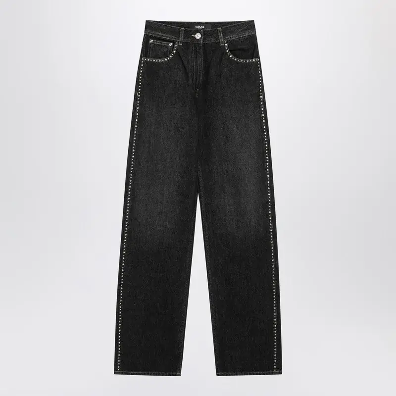 Black Jeans With Studs And Crystals - Versace