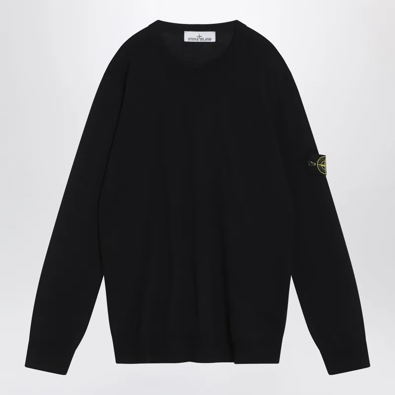 Navy Blue Wool Crew-Neck Sweater