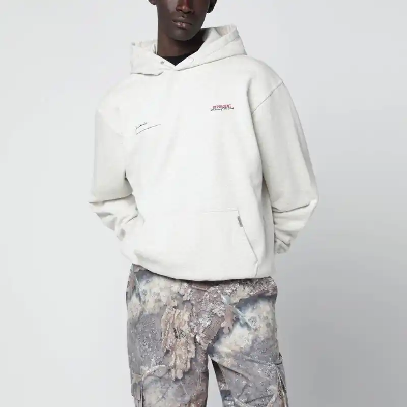 Cream Cotton Hoodie With Logo - Represent