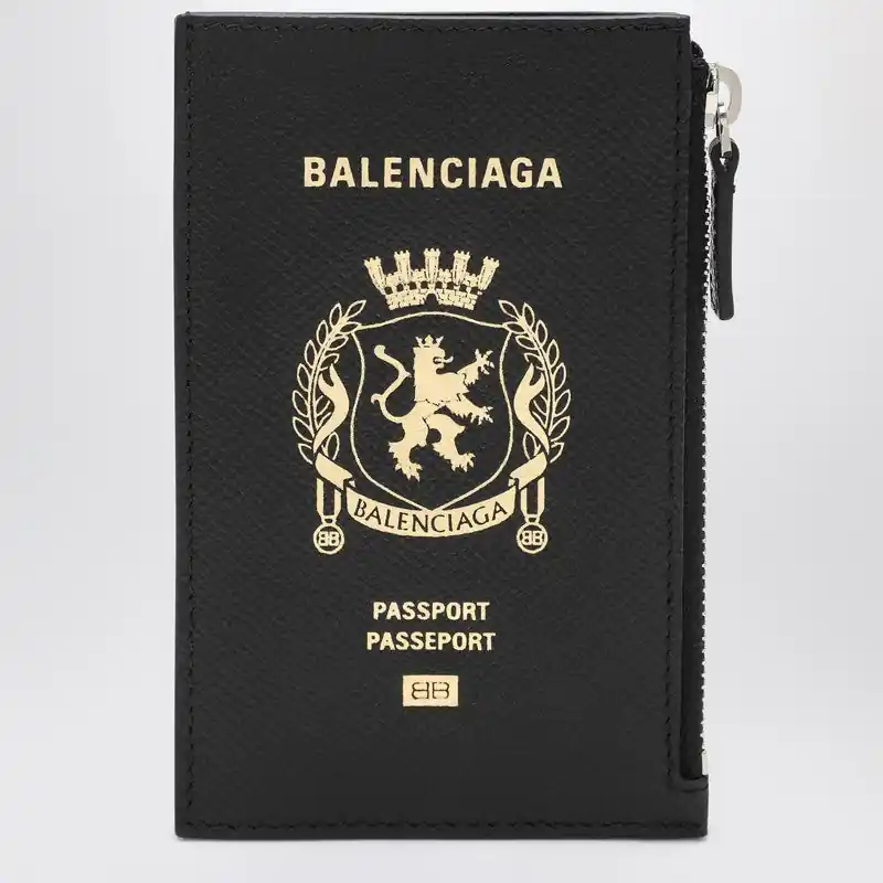 Black Leather Passport Holder And Wallet - Balenciaga