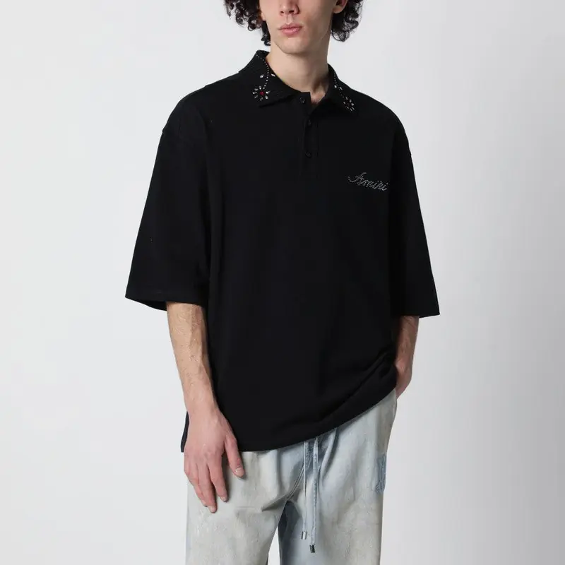 Black Oversize Cotton Polo Shirt - Amiri