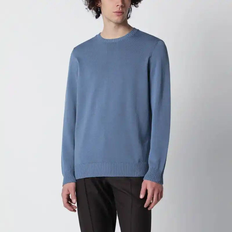 Powder Blue Cotton Sweater - Drumohr