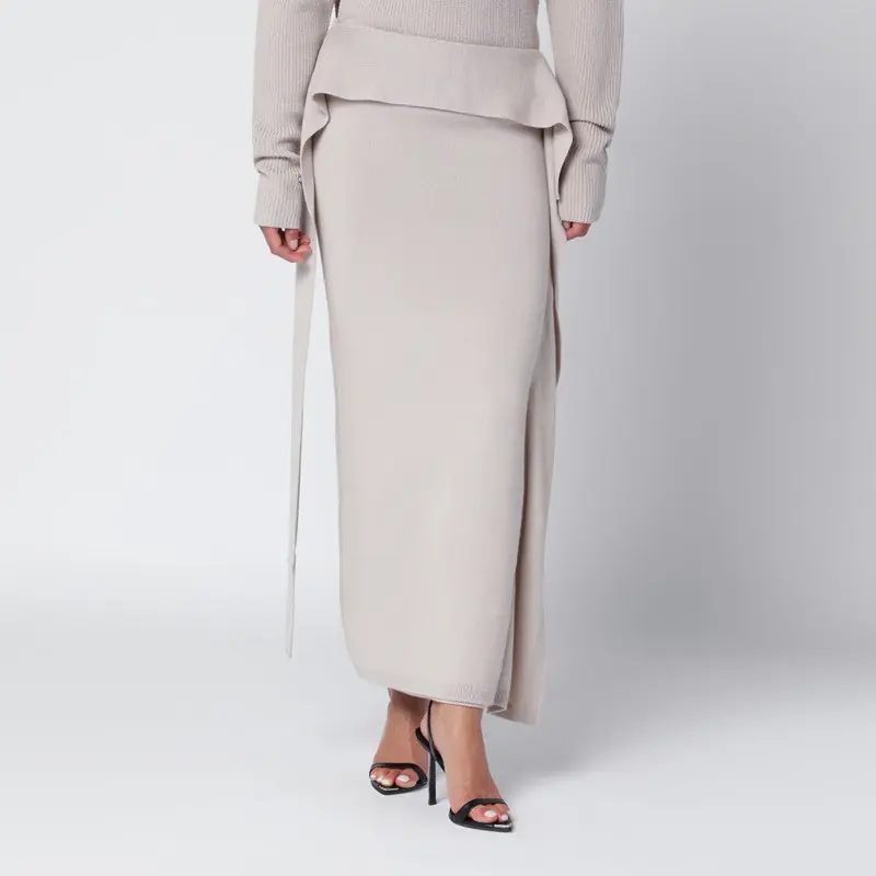 Light Beige Long Wool Skirt - Entire Studios