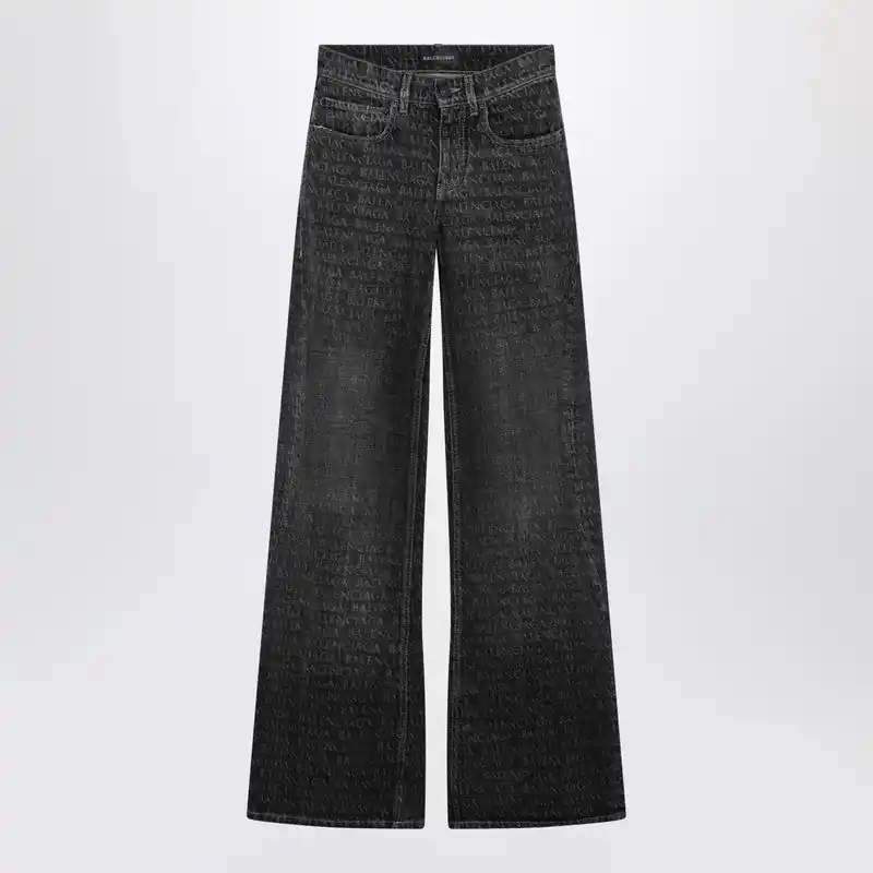 Black Washed Jeans With Jacquard Logos - Balenciaga