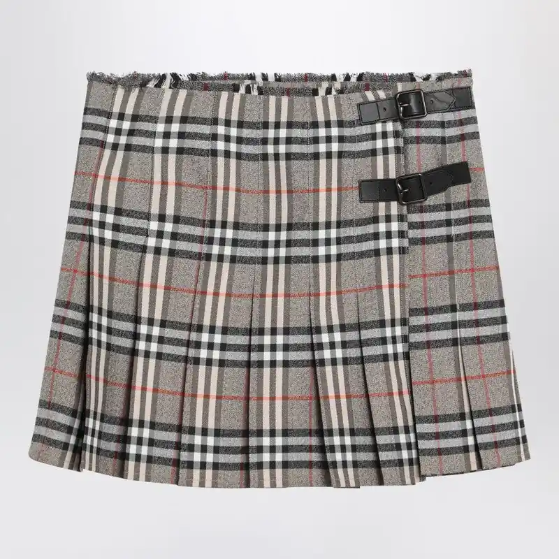Grey Wool Kilt Skirt With Check Pattern - Burberry
